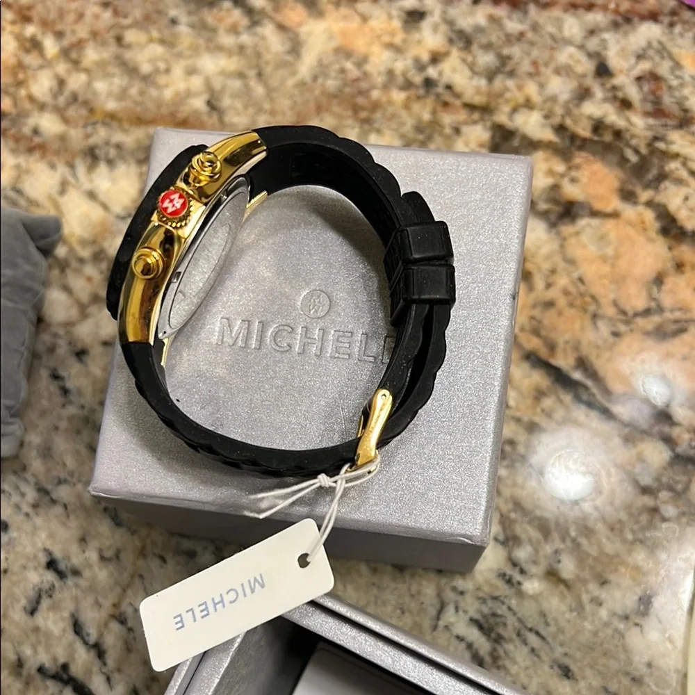 Michele Gold Chronograph with Black Strap - Picture 2 of 4